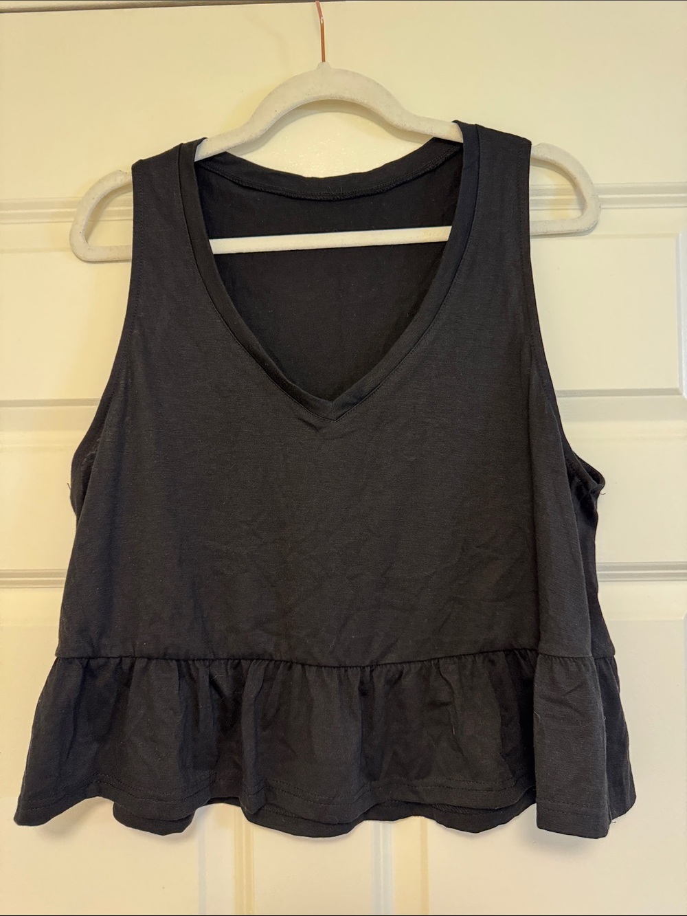 V-Neck Peplum Tank Top - Black